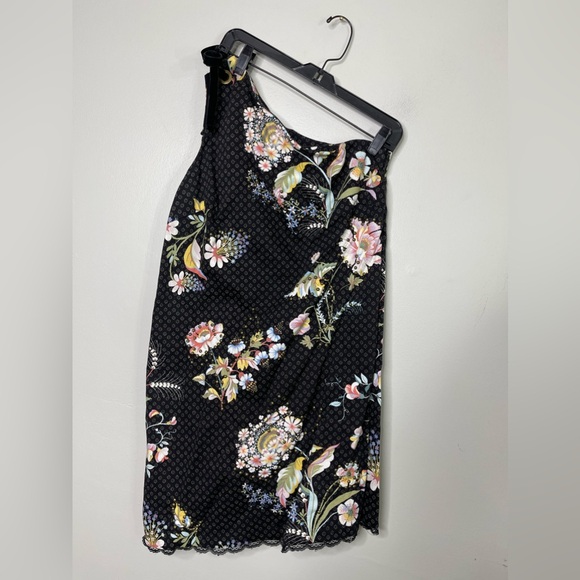 Antropologie’s Maeve Black One Shoulder Textured Cotton Floral Stud Mini Dress 8 - Picture 3 of 11
